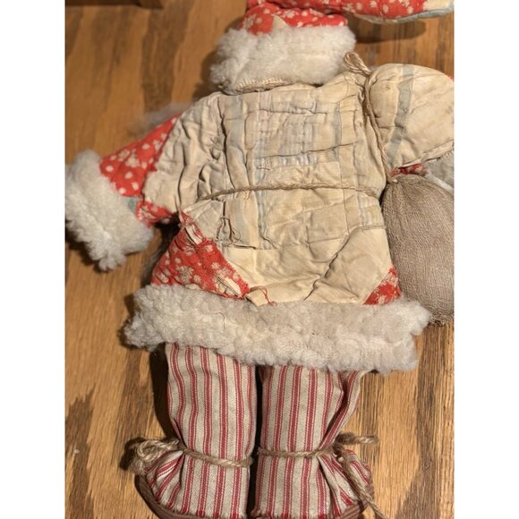 Primitive Santa From Vintage Quilt Hand Painted Face Rustic  17” Shelf Sitter - Picture 5 of 7